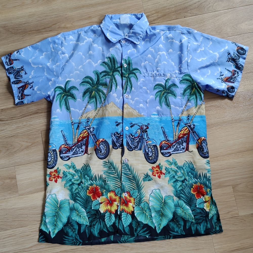 Vintage Motorcycle Hawaiian Shirt Sz LG